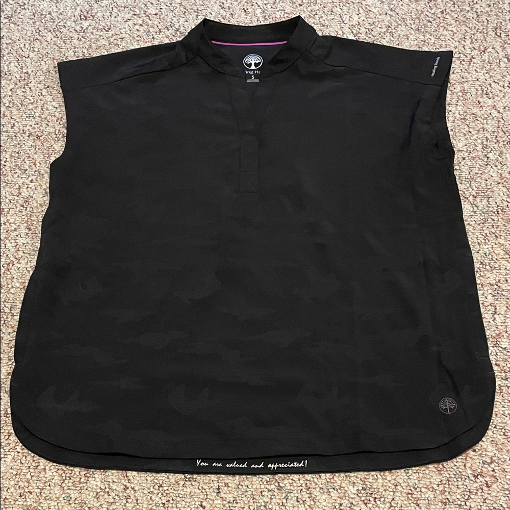 Healing Hands Black Camp V-Neck scrub top